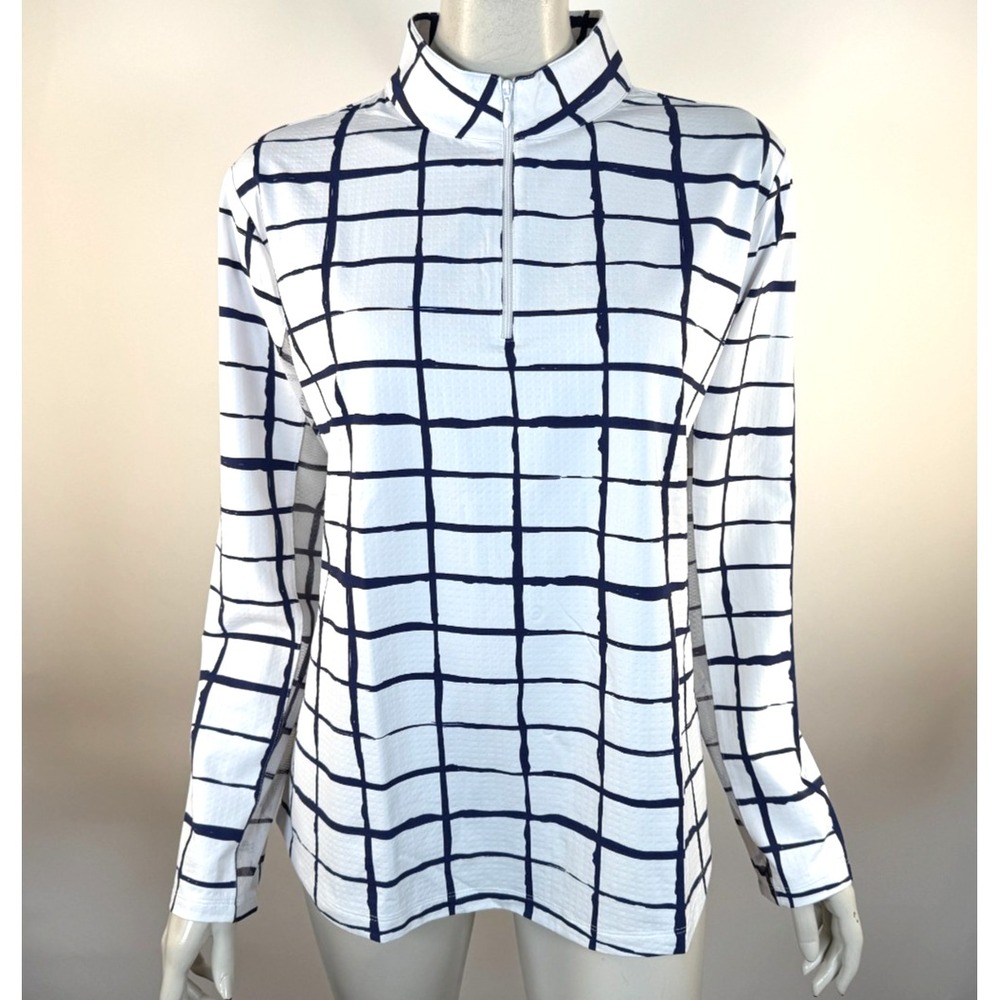 IBKUL Cordova‎ Long Sleeve Zip Mock Neck Top Women XXL NWOT Nylon Navy White